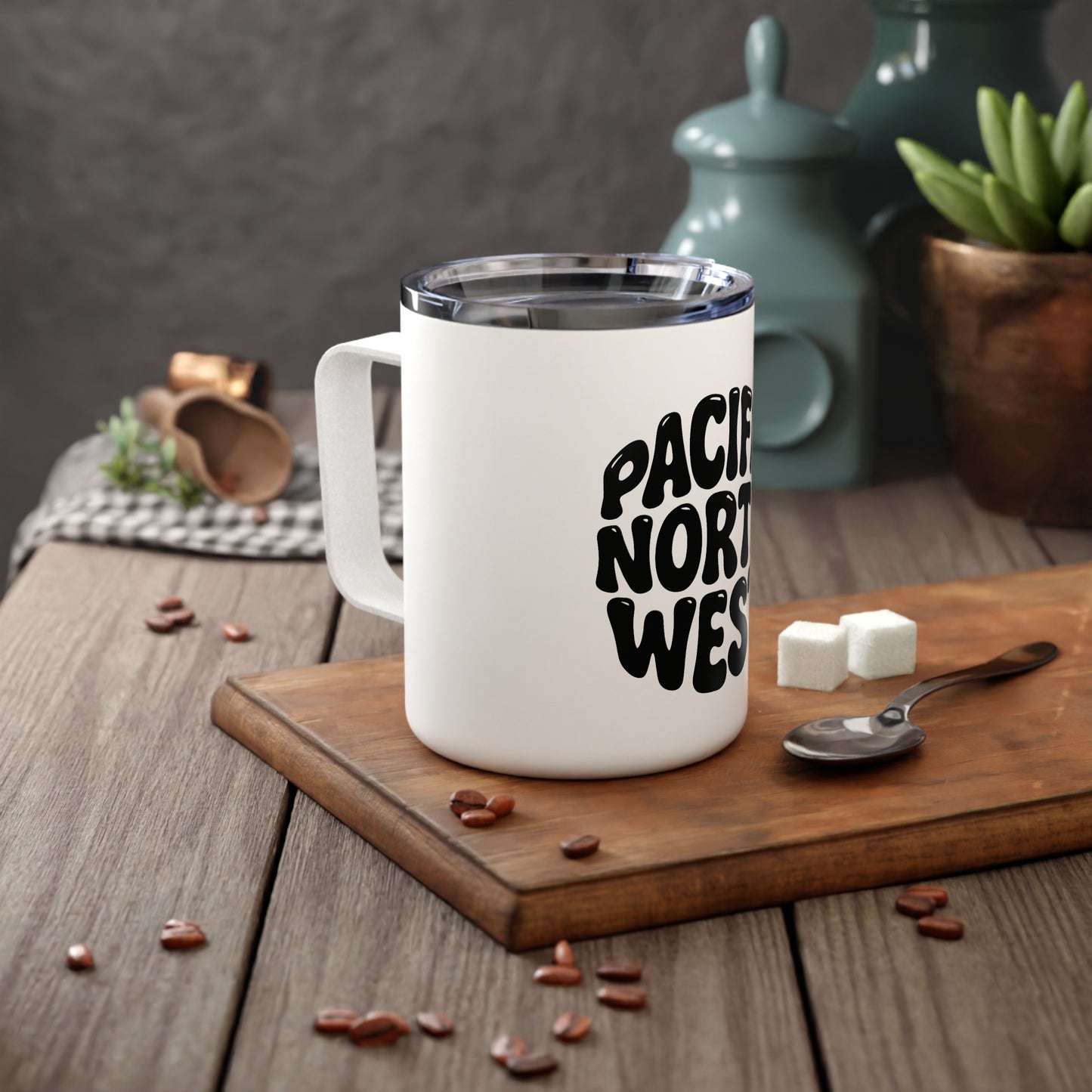 Pacific Northwest Bubble Insulated Coffee Mug, 10oz - Travel Mug, Gift for Wanderlust, Camping Mug, Outdoor Adventures, Hot Beverage Holder