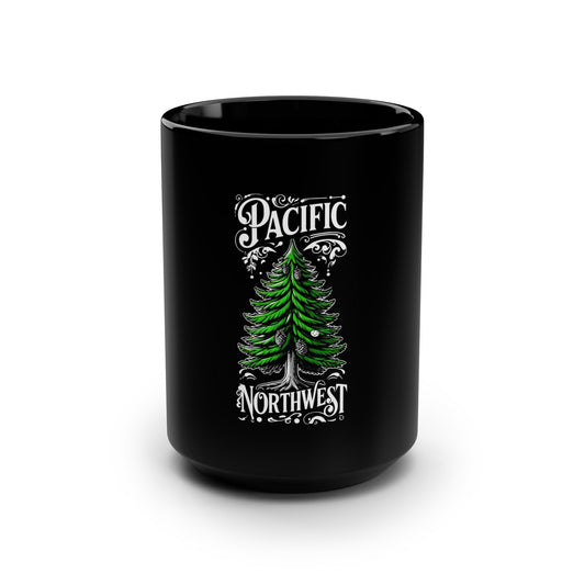 Pacific Northwest OG Evergreen Black Mug, Perfect Gift for Nature Lovers, Ideal for Coffee, Tea, Camping, Home, or Office